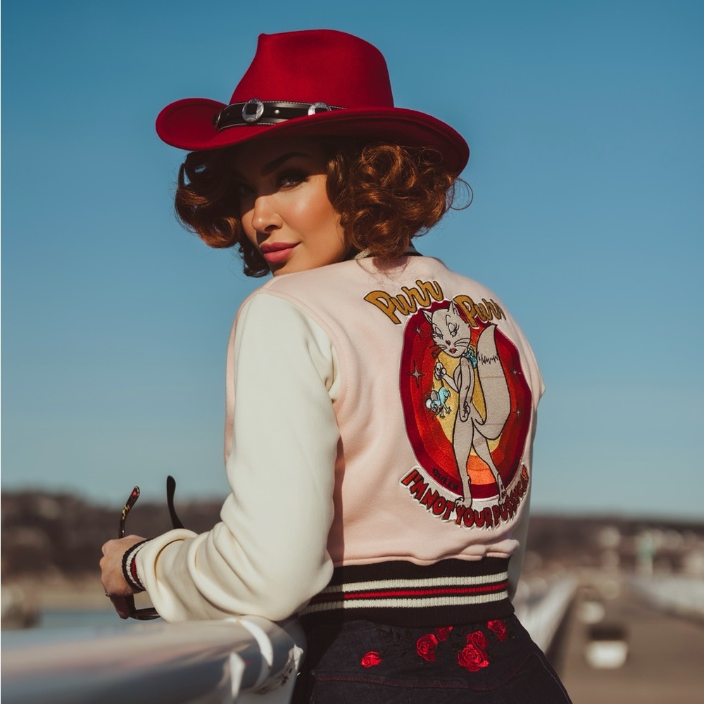 Retro Rockabilly Crop Varsity Jacket - Not Your Pussycat, 1950s Greaser Vintage